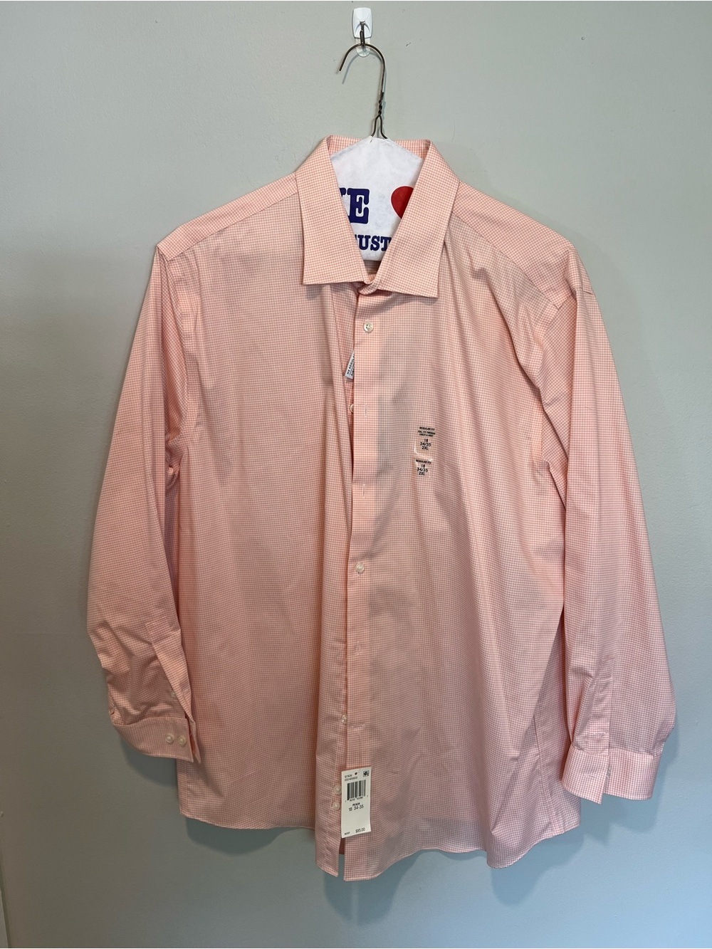NWT Michael Kors Men’s Pink Check Dress Shirt 18 34/35 Regular Fit Button Front